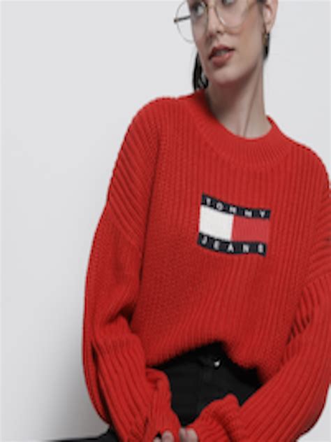 Buy Tommy Hilfiger Women Red Cable Knit Pullover Sweaters For Women