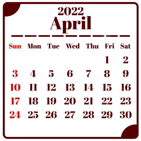 April Calendar Clipart Transparent Png Hd April 2022 Calendar With