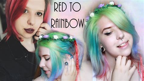 Red To Pastel Rainbow Hair Youtube