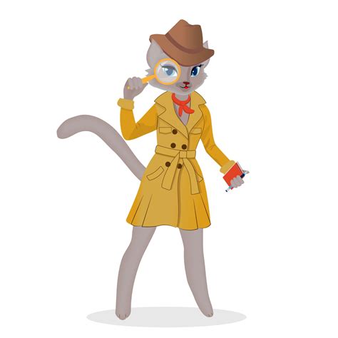 Detective Cat With A Magnifying Glass In A Coat Vector Illustration