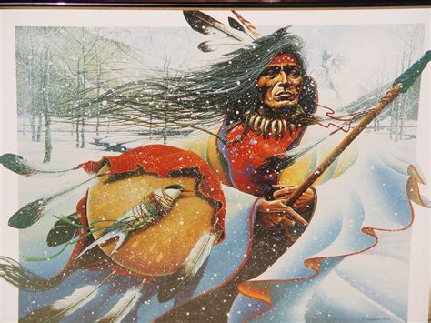 Native American Art Print Indian With Shield In Winter By Artist