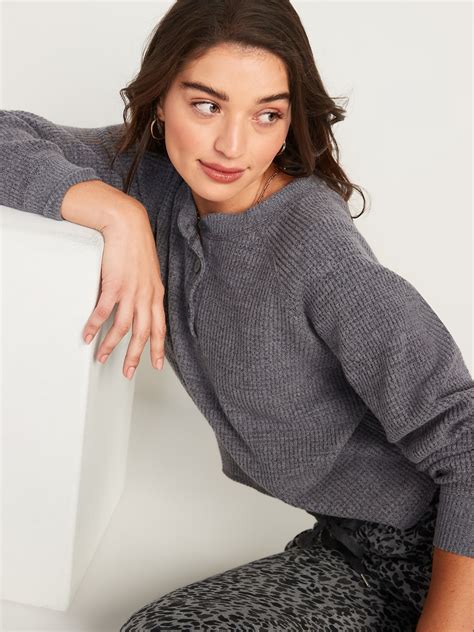 loose cropped cozy long sleeve henley t shirt old navy