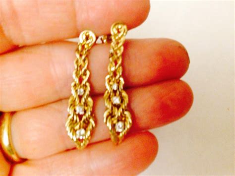 14k Gold Rope Chain And Diamond Earrings Etsy