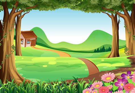 Scene With House In The Field 374300 Vector Art At Vecteezy