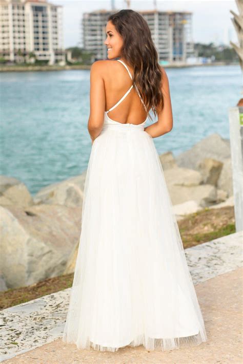 White Tulle Maxi Dress With Criss Cross Back And Gold Detail Maxi Dresses Saved By The Dress