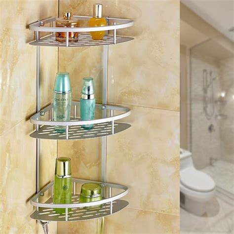 3 tier aluminium shower caddy corner shelf bathroom rack kitchen storage unit ebay