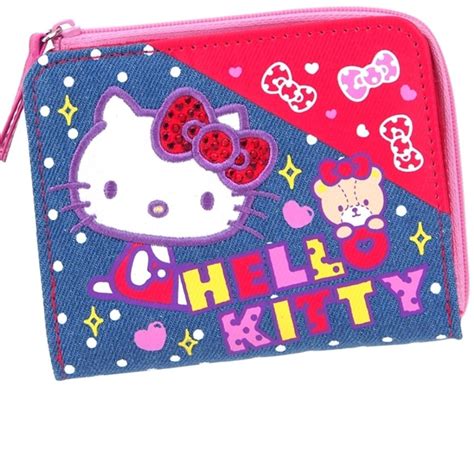 Hello Kitty Glitter Bow Canvas Wallet With Coin Purse Multiple Card