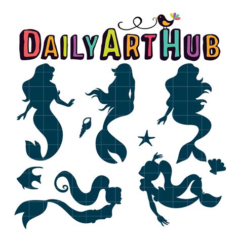 Beautiful Mermaid Silhouette Clip Art Set Daily Art Hub Graphics