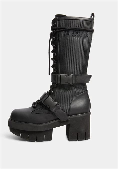Darker Wavs Unisex Leather Strap Combat Boots Black Dolls Kill