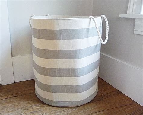 Coastal Stripe Fabric Storage Laundry Hamper Canvas Basket Etsy