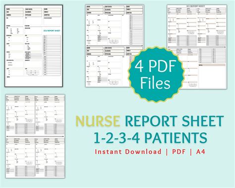 Icu Report Sheet 1 To 4 Patients Nurse Report Sheet Etsy Australia