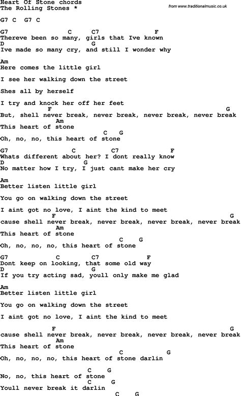 Song Lyrics With Guitar Chords For Heart Of Stone