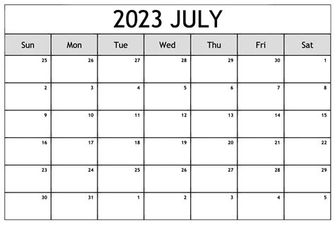 July 2023 Monthly Printable Calendar July 2023 Calendar Free