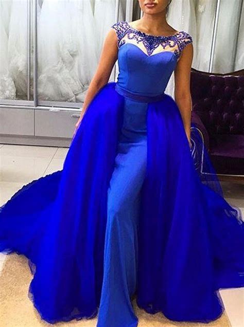 Royal Blue Mermaid Prom Dressessatin And Tulle Evening Dresspd00441