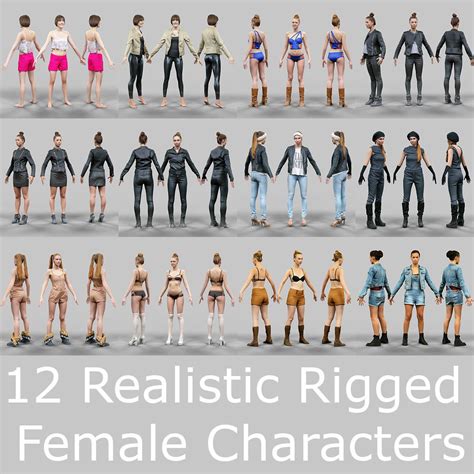 12 Rigged Female Characters By Polygonal Miniatures 12 Realistic 3d