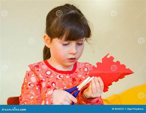 Girl Cutting Paper Stock Image Image Of Education Cutting 8544231