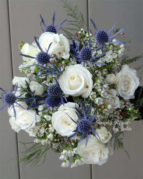 fall wedding bouquets with blue thistle thistle and rose posy thistle wedding flowers