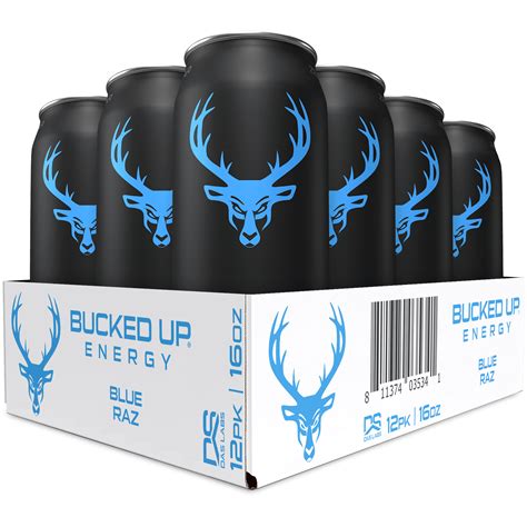 Bucked Up Energy Drink Blue Raz 12 Cans 16 Oz 300 Mg Caffeine