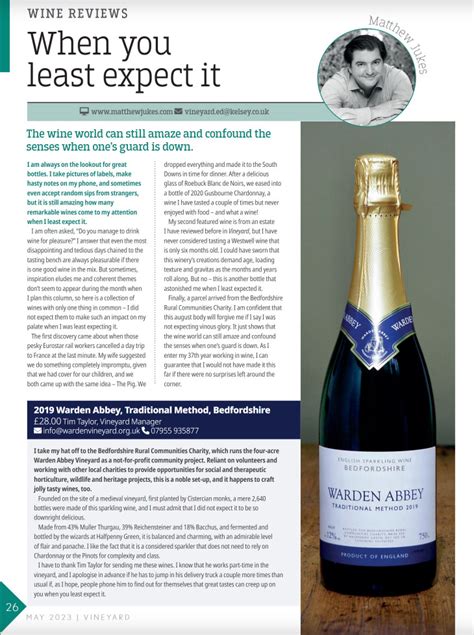 Warden Abbey Vineyard Wine Reviewed In Vineyard Magazine Beds Rcc