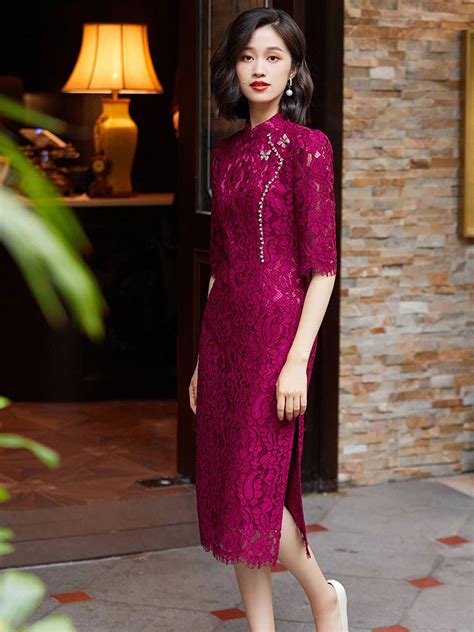 Chinese Prom Dress Lace Beaded Qipao Dress Weqipao