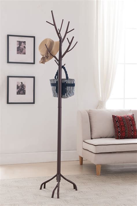 Pilaster Designs 14 Hook Coat And Hat Rack Stand With Umbrella Stand And