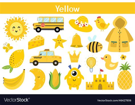 Yellow Color Objects Set Learning Colors For Kids Vector Image