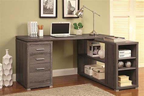 Weathered Grey L Shape Desk With Silver Hardware Co 518 Desks