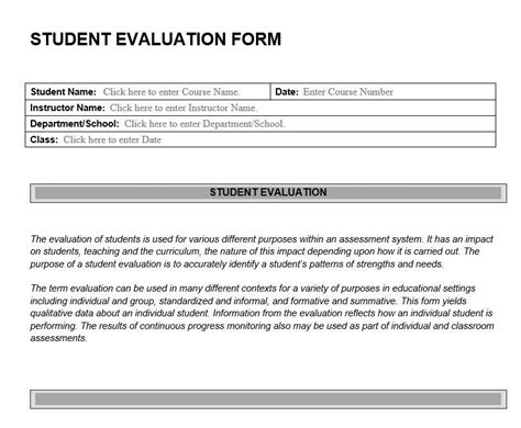 Student Evaluation Form Feedback On Student Learning Abilities