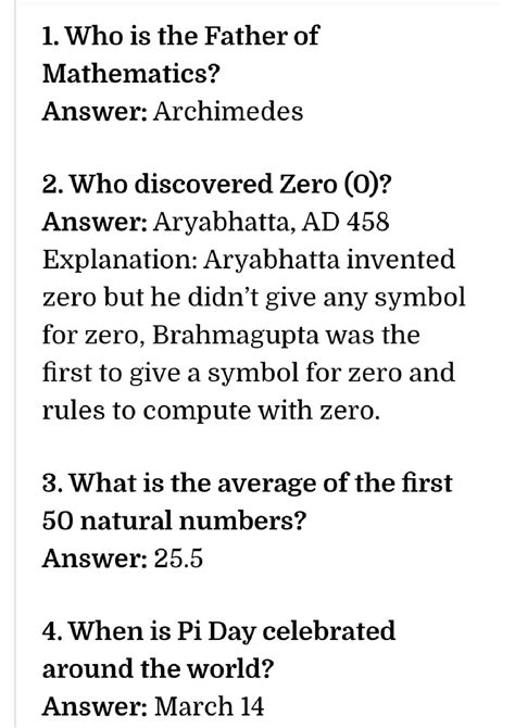 SOLUTION Mathematics General Knowledge Questions With Answers Studypool