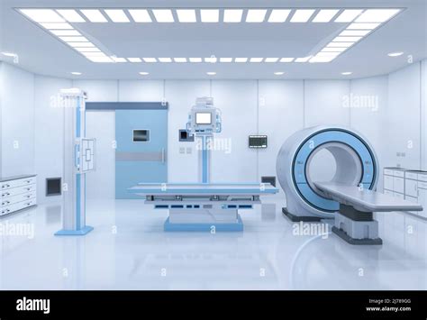 Hospital Radiology Room With 3d Rendering Mri Scanner And X Ray Machine