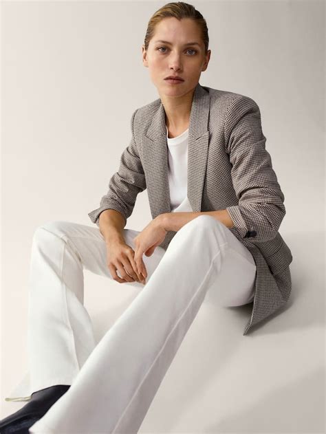 Houndstooth False Crossover Blazer Women Massimo Dutti Blazers For Women Suits For Women