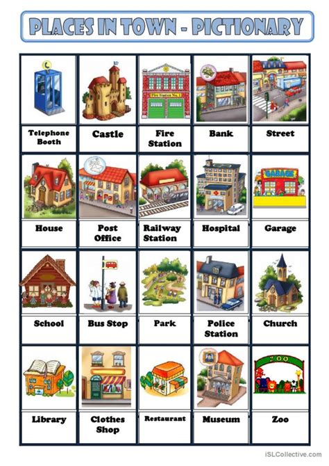 Places In Town Pictionary Picture D English Esl Worksheets Pdf And Doc