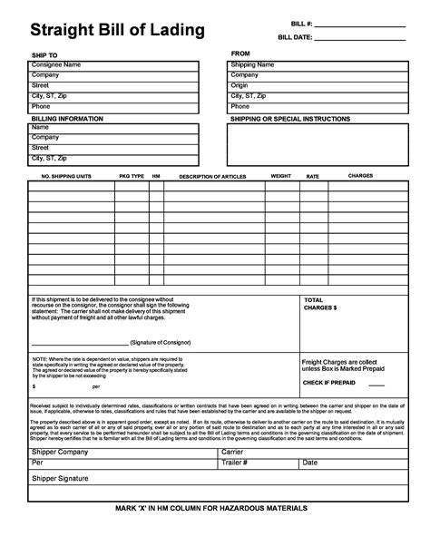 Bill Of Lading Printable Web What Is A Bill Of Lading Form Or Template