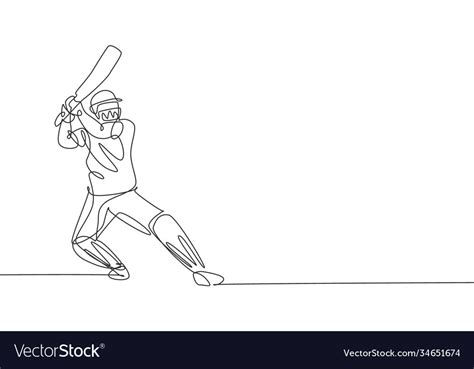 One Continuous Line Drawing Young Man Cricket Vector Image