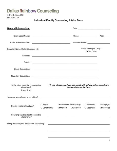 Printable Counselling Intake Form Template