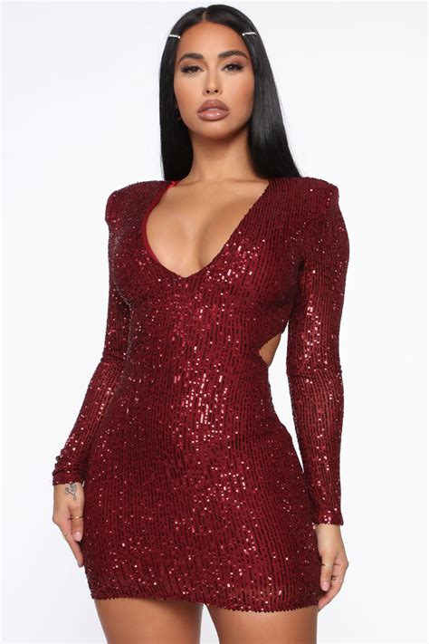 Text You Later Sequin Mini Dress Burgundy Fashion Nova Dresses