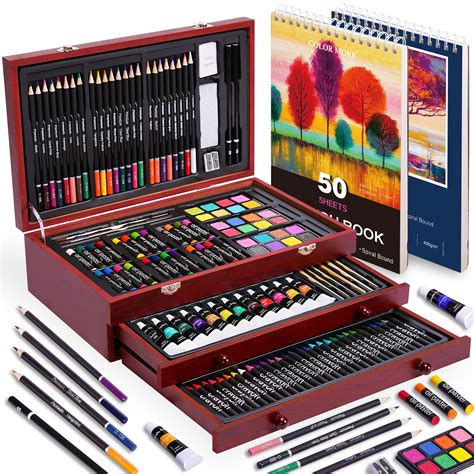 175 Piece Deluxe Art Set With 2 Drawing Pads Acrylic Paintscrayons