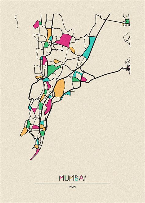 Mumbai India City Map Drawing By Inspirowl Design Pixels