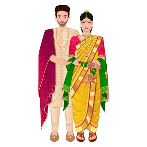 Maharashtrian Wedding Couple In Traditional Costume Of