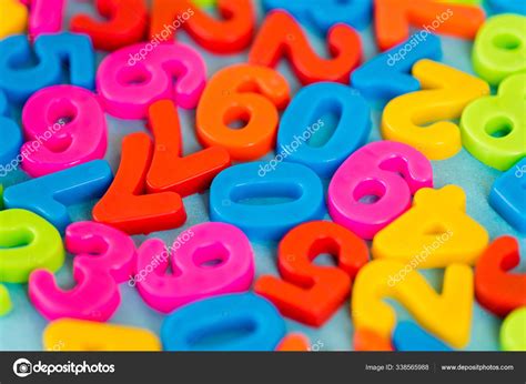 Selective Focus Colorful Plastic Numbers Blue Surface — 스톡 사진