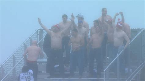 Shirtless Fans Brave The Cold