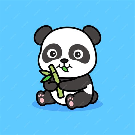 Premium Vector Panda Eating Bamboo Cartoon Illustration