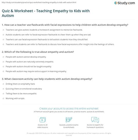 Quiz And Worksheet Teaching Empathy To Kids With Autism