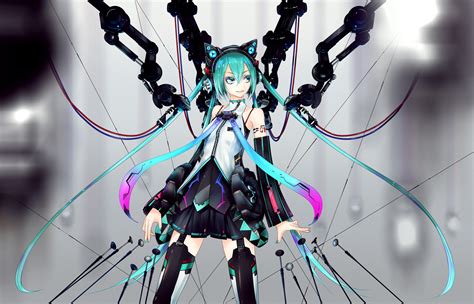 Ajigo Aqua Eyes Aqua Hair Hatsune Miku Headphones Long Hair Microphone