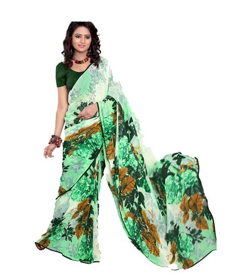 Sourbh Sarees Green And White Printed Saree Buy Sourbh Sarees Green And White Printed Saree Online