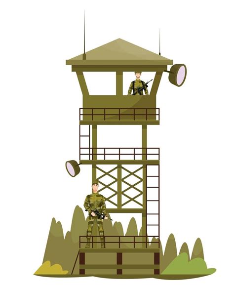 Guard Tower Watch Tower With Guards Soldiers Look Out Military Base