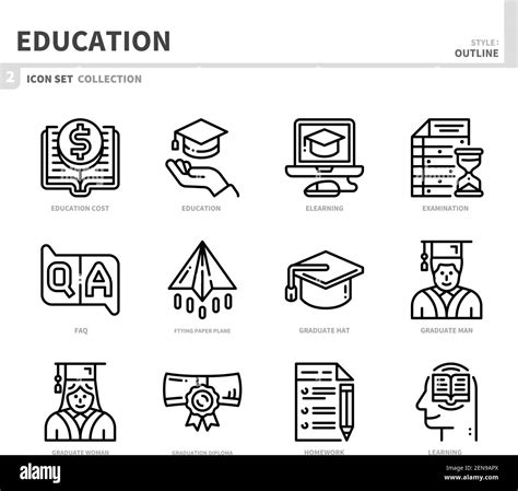Education Icon Setoutline Stylevector And Illustration Stock Vector