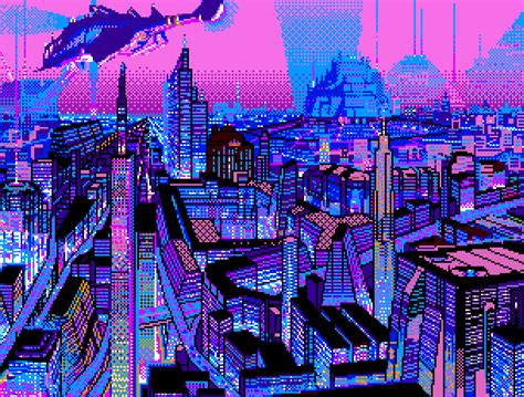 City Grid Paint Vaporwave Pixel Art City Grid