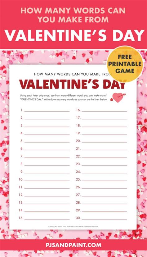 how many words can you make out of valentine s day printable game