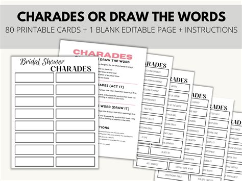 Wedding Charades For Adults 80 Bridal Shower Charades Cards Etsy